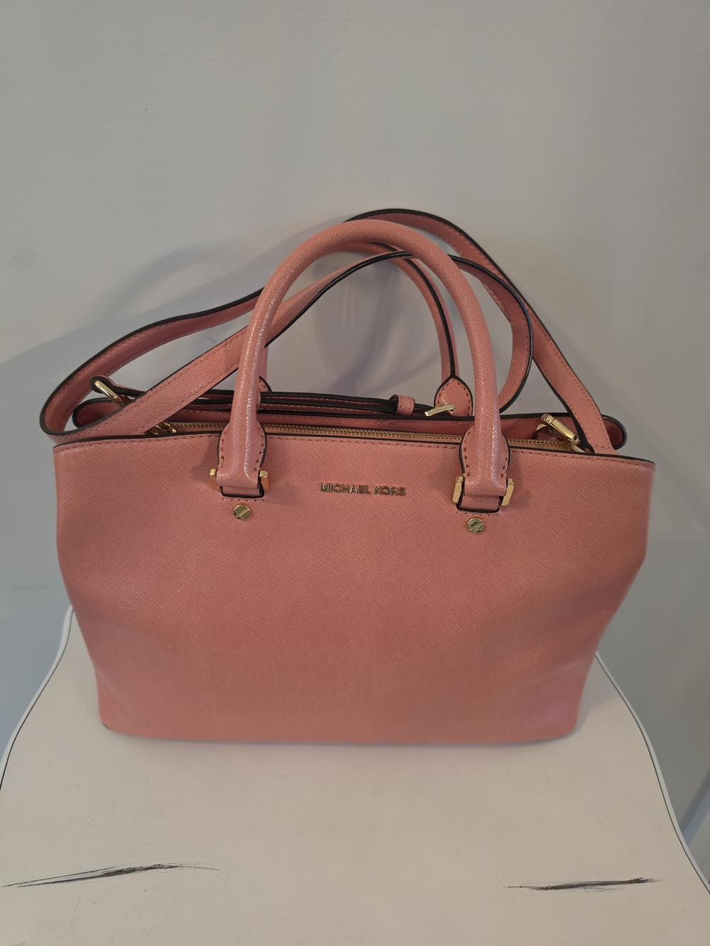 Michael Kors Pink/Coral Saffiano Leather Satchel